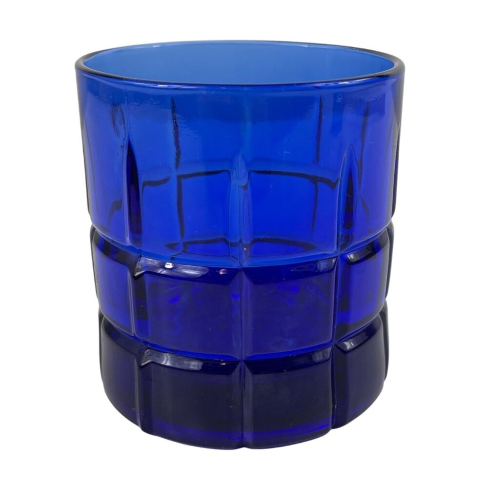 Anchor Hocking Cobalt Blue Tartan Rocks Old Fashioned Lowball Glass